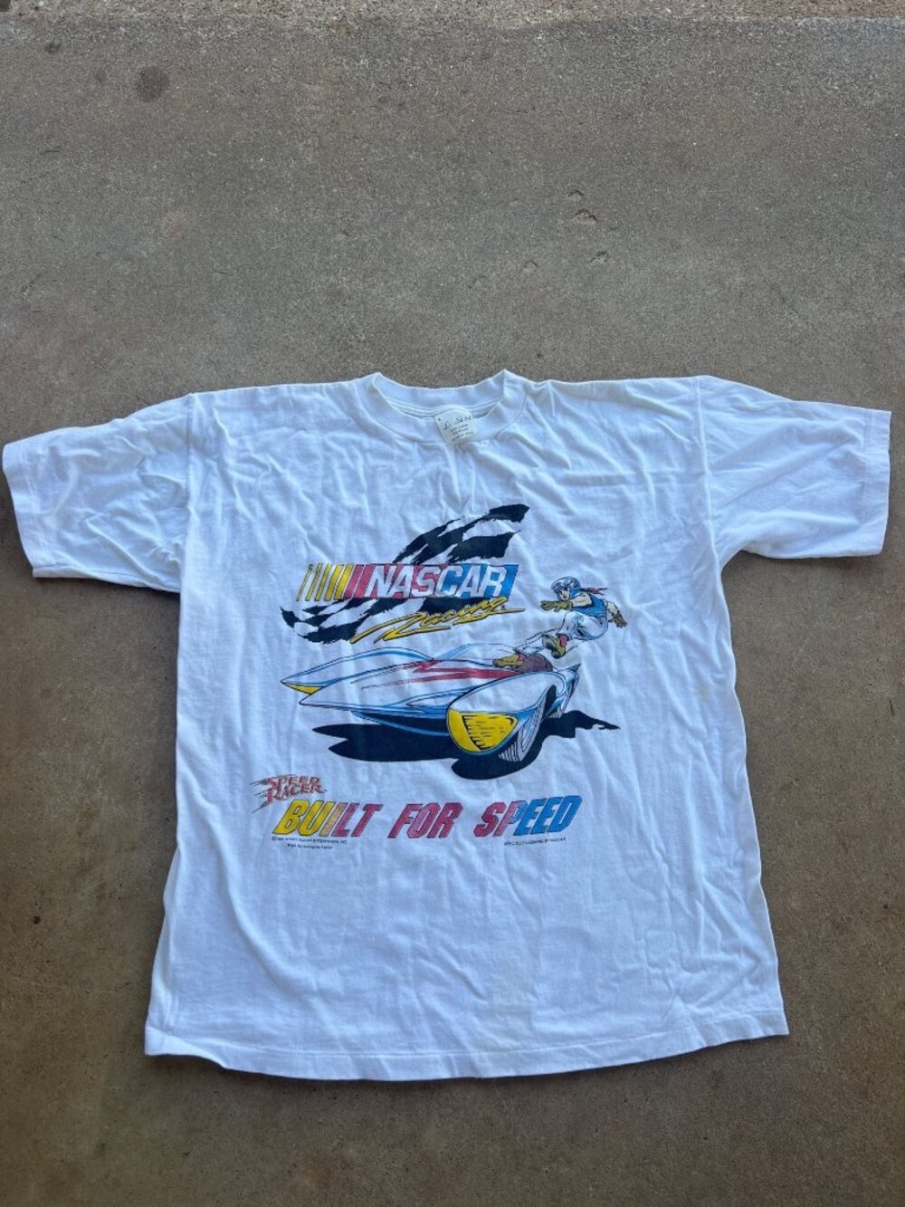 Vintage 1994 NASCAR Speed Racer Built For Speed White T-Shirt Large K3